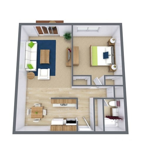 Floor plan for 1 bed, 1 bath, 754 sqft